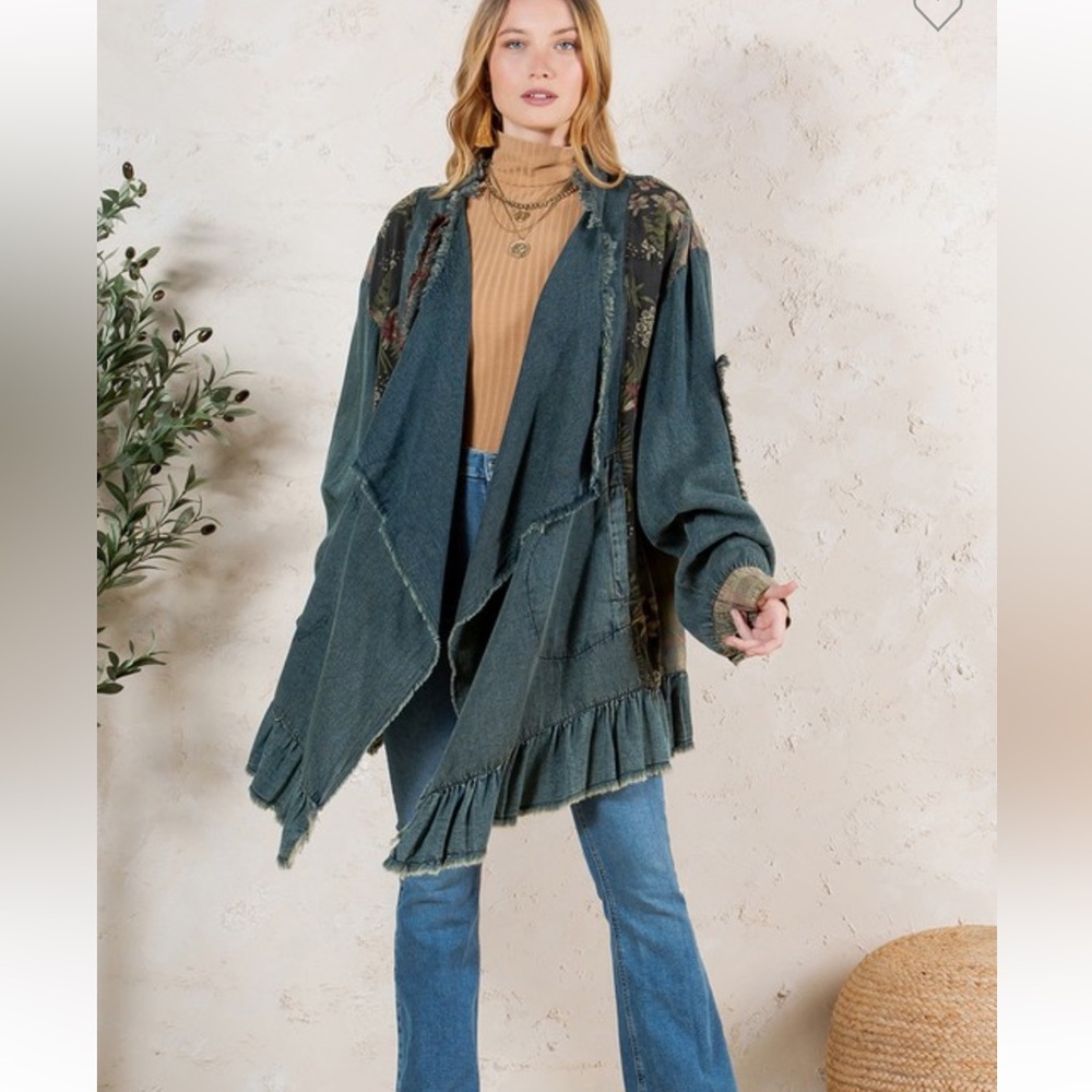 NWT YOUNG THREADS WESTERN BOHO PATCHED DENIM SHRUG - Picture 5 of 9